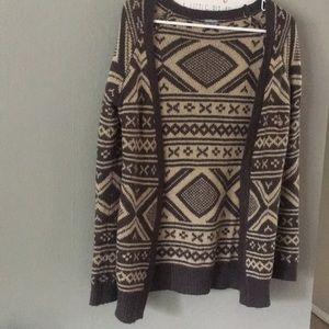 tan and gray fuzzy cardigan